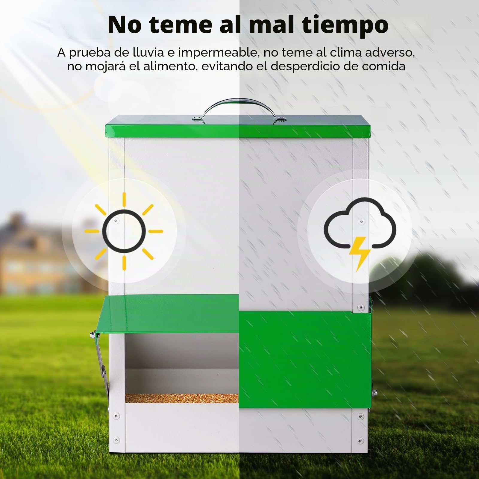 Comedero para Pollos, Alimentador Automático para Aves de Corral, 11KG Comida para Patos con Tapa Comedero para Aves de Corral a Prueba de Lluvia Apto para Pollos Patos Pavos