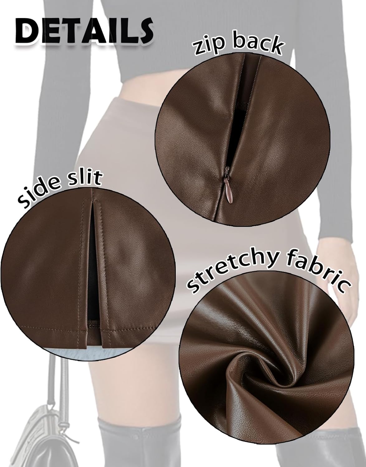 Faux Leather Mini Skirt Zip Back Side Slit PU High Waisted Y2k Slim Fitted Black Bodycon Short Skirts for Women - Image 5