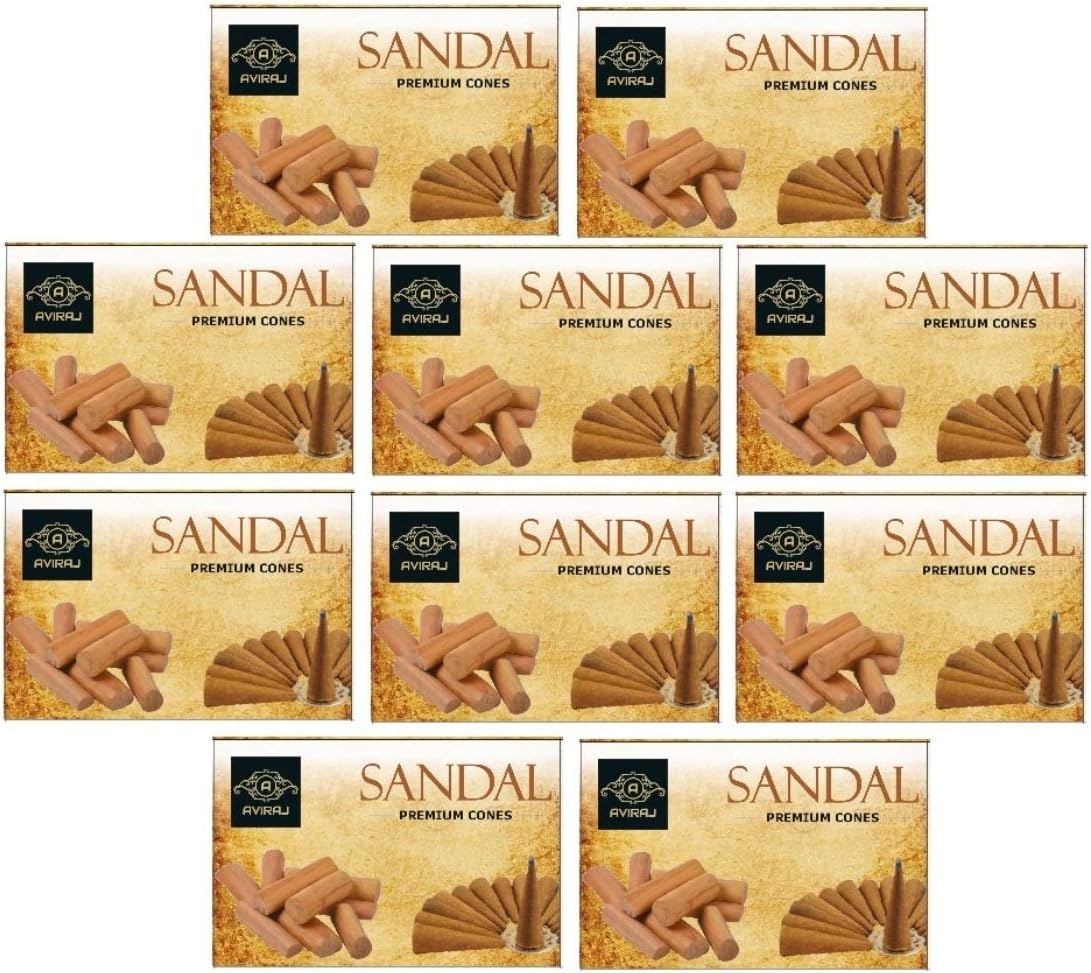 Aviraj Sandalwood Dhoop Cones for Pooja Combo Pack - 10 Boxes I Incense Cone Dhoop Chandan Fragrance Natural Charcoal Free