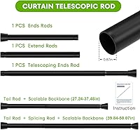 Vista 3 de Barras de tensión para ventanas de 28 a 48 pulgadas, barras de cortina negras, sin perforación, barra de cortina ajustable, barra de tensión