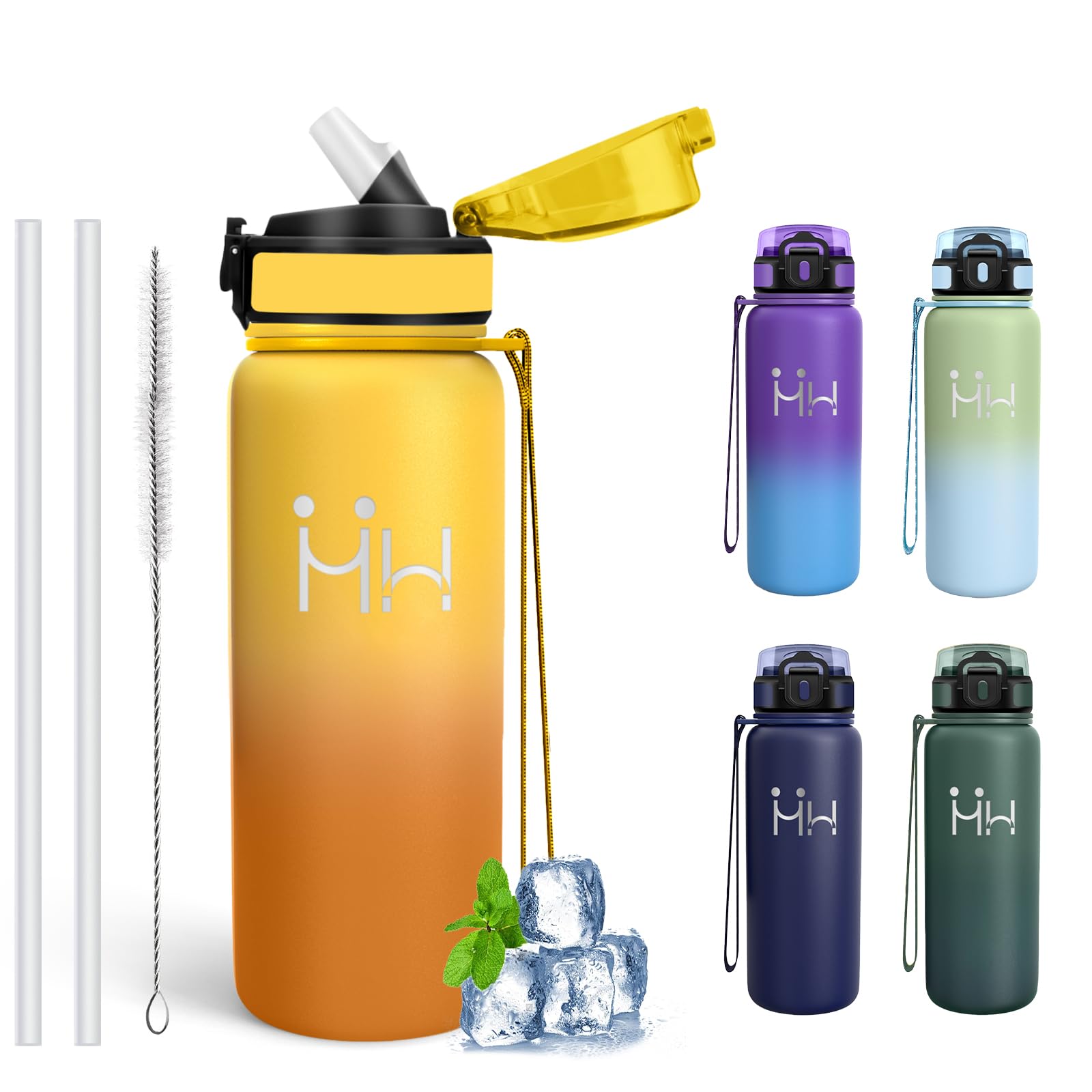 Mujigaga Water Bottle- 0.75L - Insulated Water Bottle, BPA Free, Water Bottles with Straw, Leakless, Thermal Bottle, 18/8 Stainless Steel, Water Bottles for Camping, School, Office, Travel, Yoga