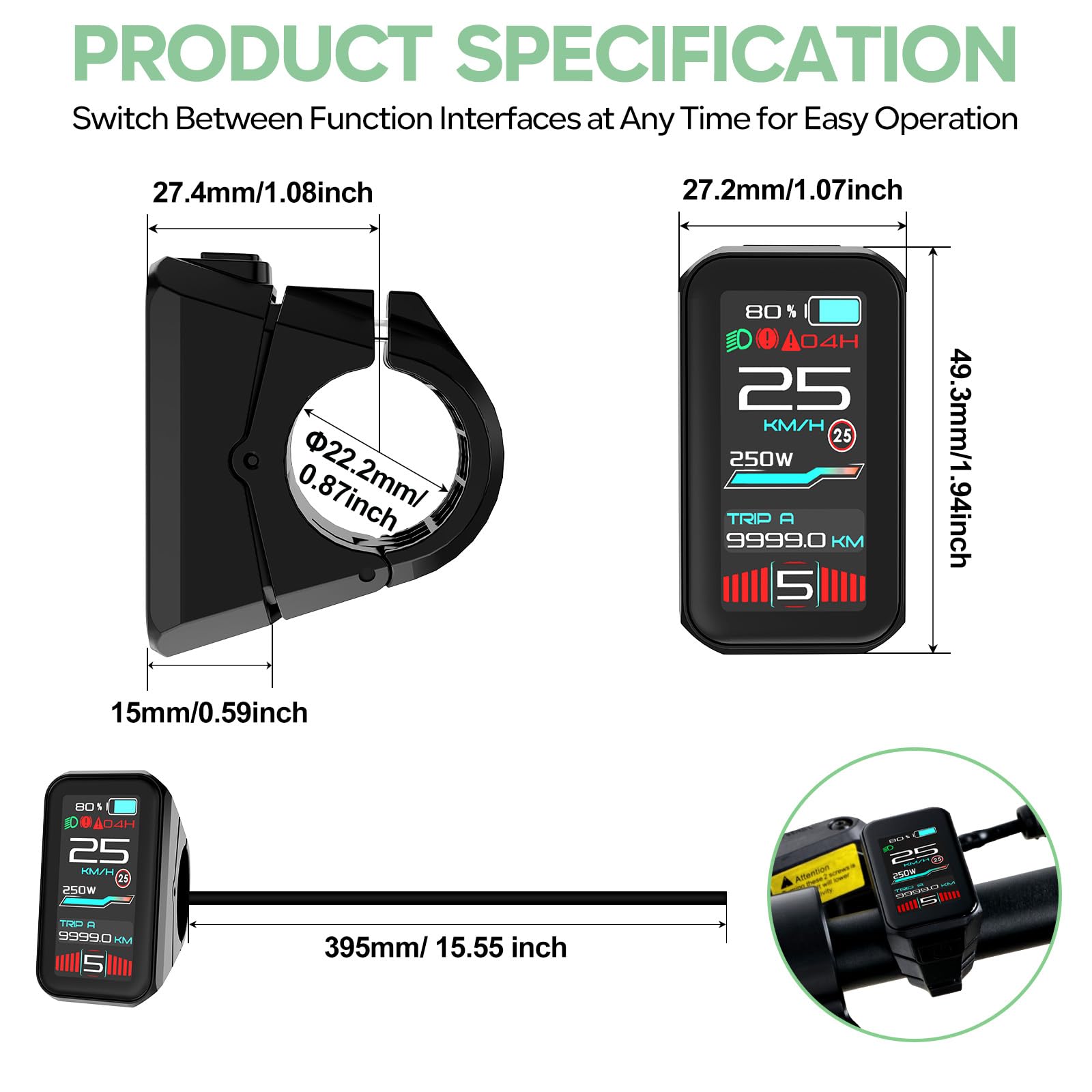 Écran Tactile VD18MT pour Moteurs Centraux BAFANG TSDZ Bus Can UART Compatible BBS01B BBS02B BBS-HD G020 G062 G0900 TS-DZ*2B TSDZ16