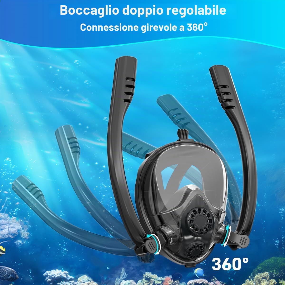SMACO Maschera da Snorkeling Integrale Compatibile Bombole da Immersione da 0,5L/0,7L Supporta sia lo Snorkeling che le Immersioni Entro 10m Sott'acqua (Bottiglie da immersione non incluse)