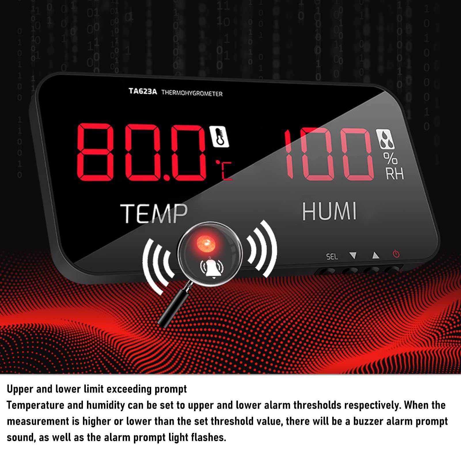 Misuratore di Temperatura e umidità con Sonda Esterna 5 M, Termometro Igrometro Digitale con Display a LED, Sensore Ad Alta Precisione -20°C a 80°C per Uso in Serra,