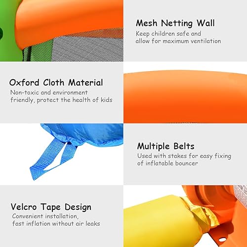 Miniatura 5 de HONEY JOY Casa de rebote inflable, castillo hinchable para niños con tobogán y área gigante de rebote, bolsa de transporte Oxford, estacas, castillo