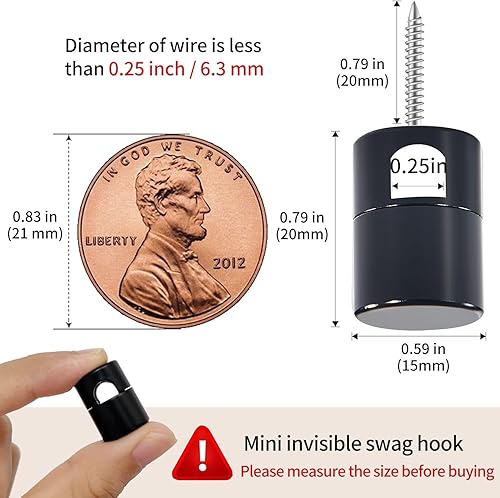 Miniatura 3 de Paquete de 6 ganchos de techo de aluminio resistentes para luces colgantes, ganchos para techo, gancho negro para lámpara súper carga, gancho