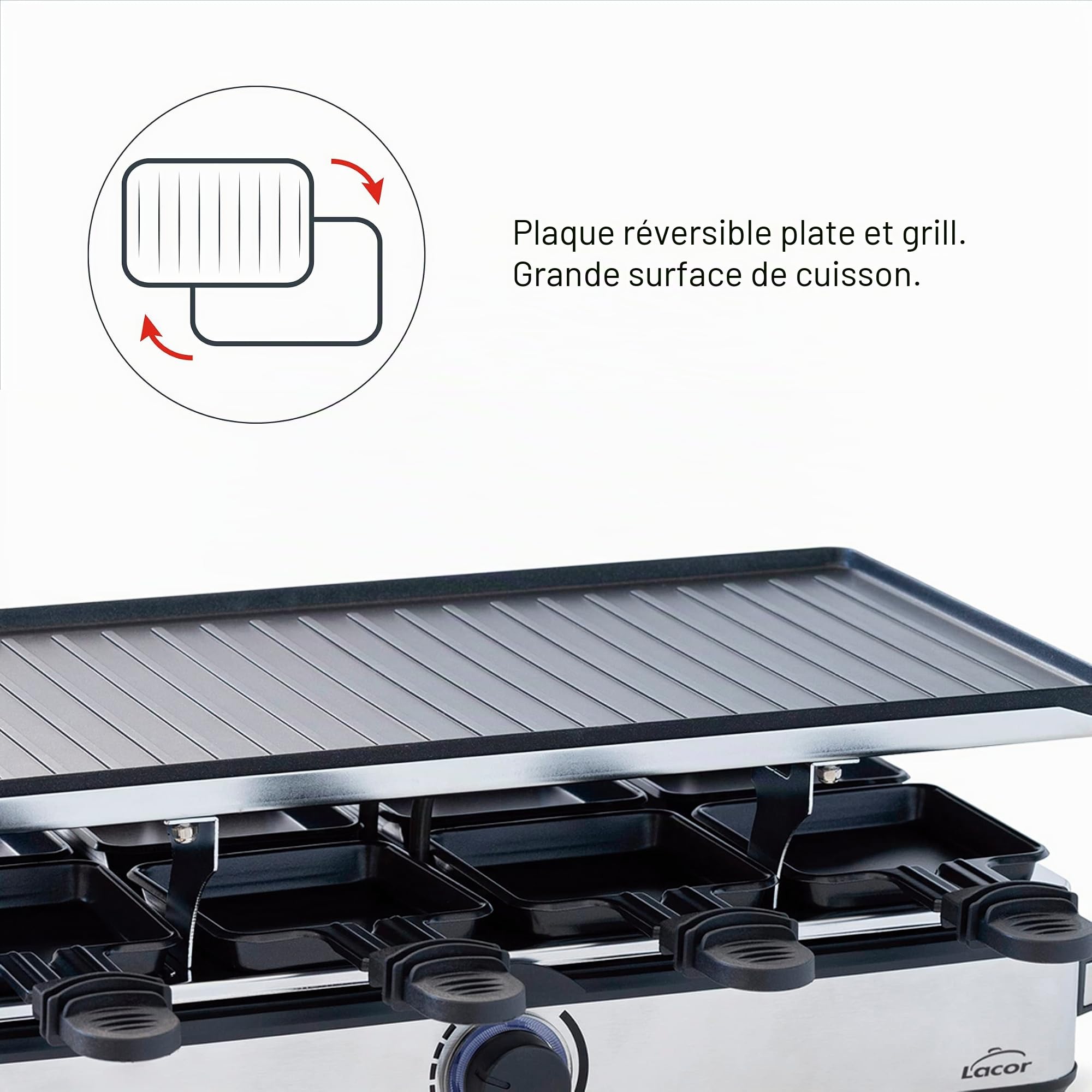 Lacor 69348 - Barbecue de cuisine, gril raclette, antiadhésif | Ustensile professionnel durable; conçu pour un rendement optimal y nettoyage rapide et facile au lave-vaisselle