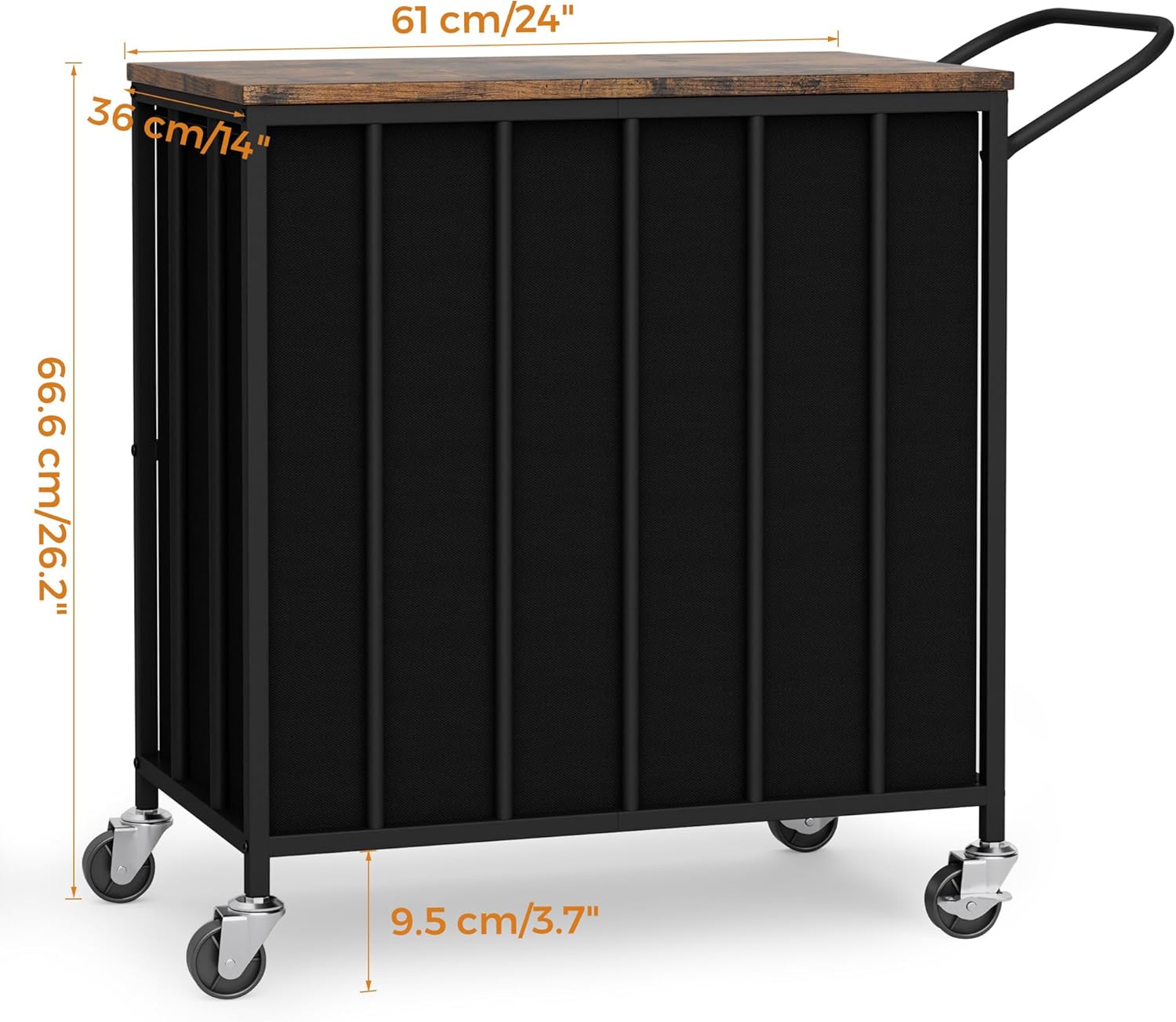 120L Laundry Hamper with Wheels and Lid, Rolling Laundry Basket with Dual Removable Liners, Soft-Close Flip-Top Wooden Lid, Metal Handles, Clothes Organizer for Bedroom and Laundry Room