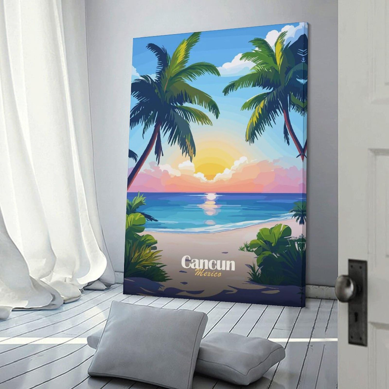 Junmoney Room Decor Wall Art Cancun Sunset Beach, 20x30inch(50x75cm), for Flats, Guest Rooms Or Compact Rooms, Wall Decor with Flexible Room Appeal