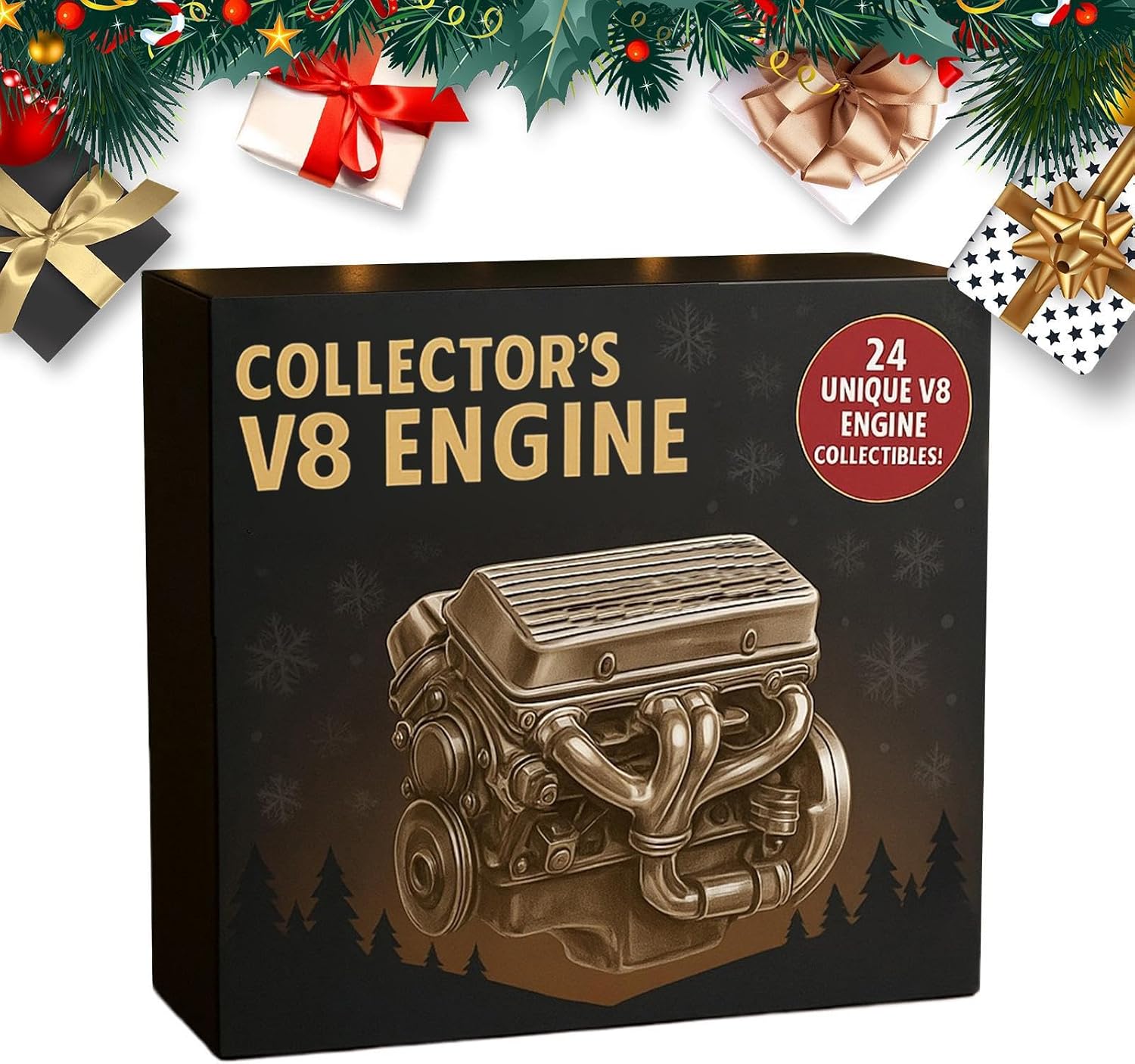 Christmas Advent Calendar for the Year 2025 2D Acrylic in Motor Shape Festive Decoration Car Motor Christmas Countdown Ornaments for Car Fans Adults Dad
