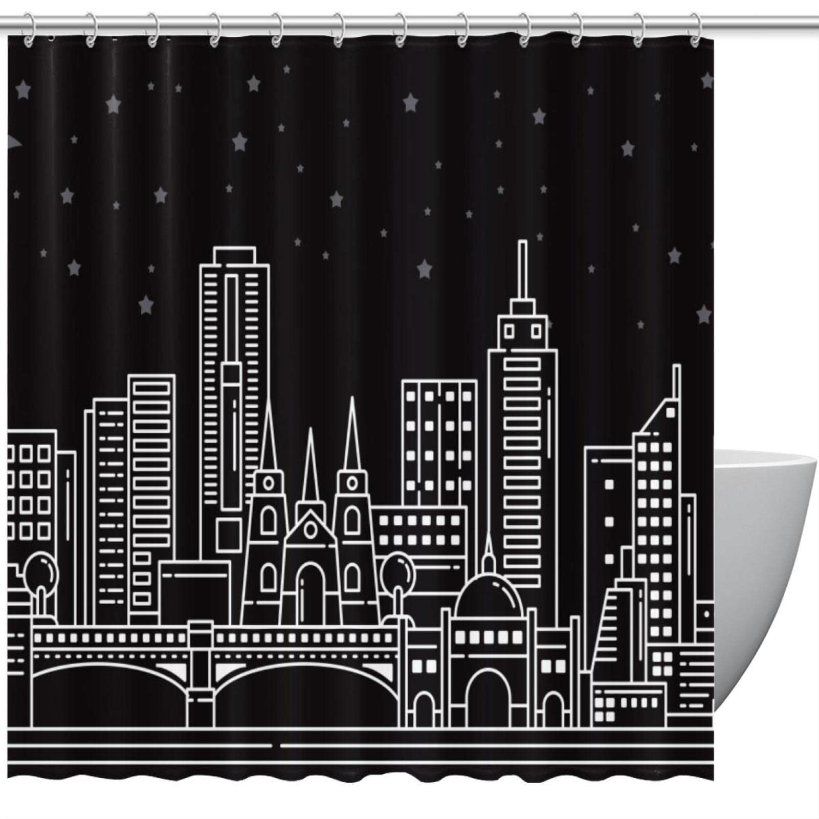 Rideau de douche en tissu imperméable Melbourne noir blanc 183cm anti-moisissure