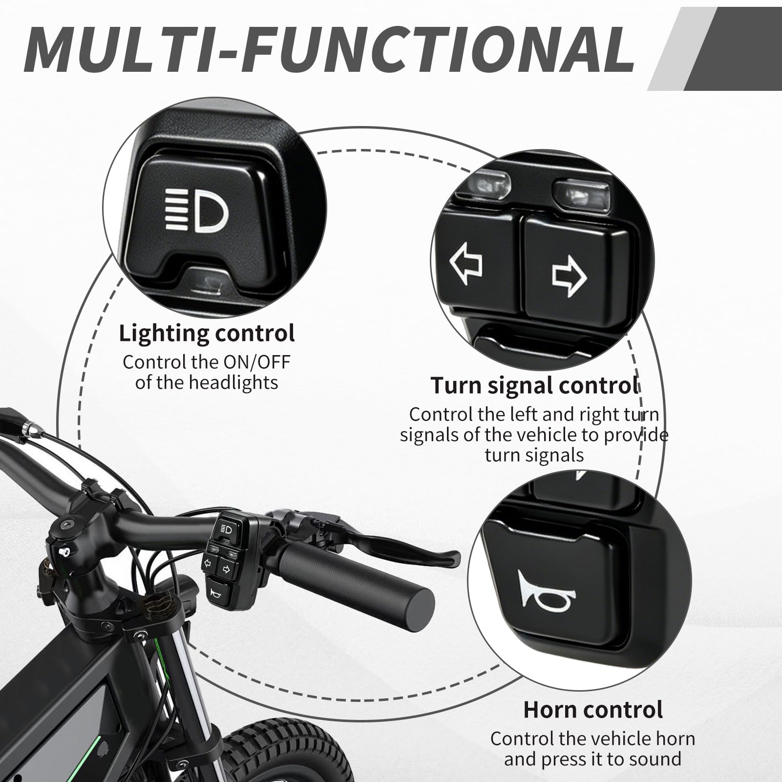 3-In-1 Motorrad Lenkerschalter,Scheinwerfer Schalter,Motorrad Lenker Links Schalter,Scheinwerfer Blinklicht Horn Für E-Bike Und E-Scooters,Wasserdichter Lenker-Schalters Automotive