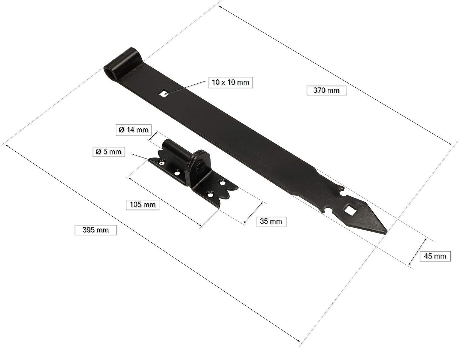 KOTARBAU Shutter Hinge 400 mm Pack of 2 with Clamps Door Hinge Door Hinge Hinge Construction Fitting Door Fitting Rustproof Gate Accessories Powder Coated - Image 3