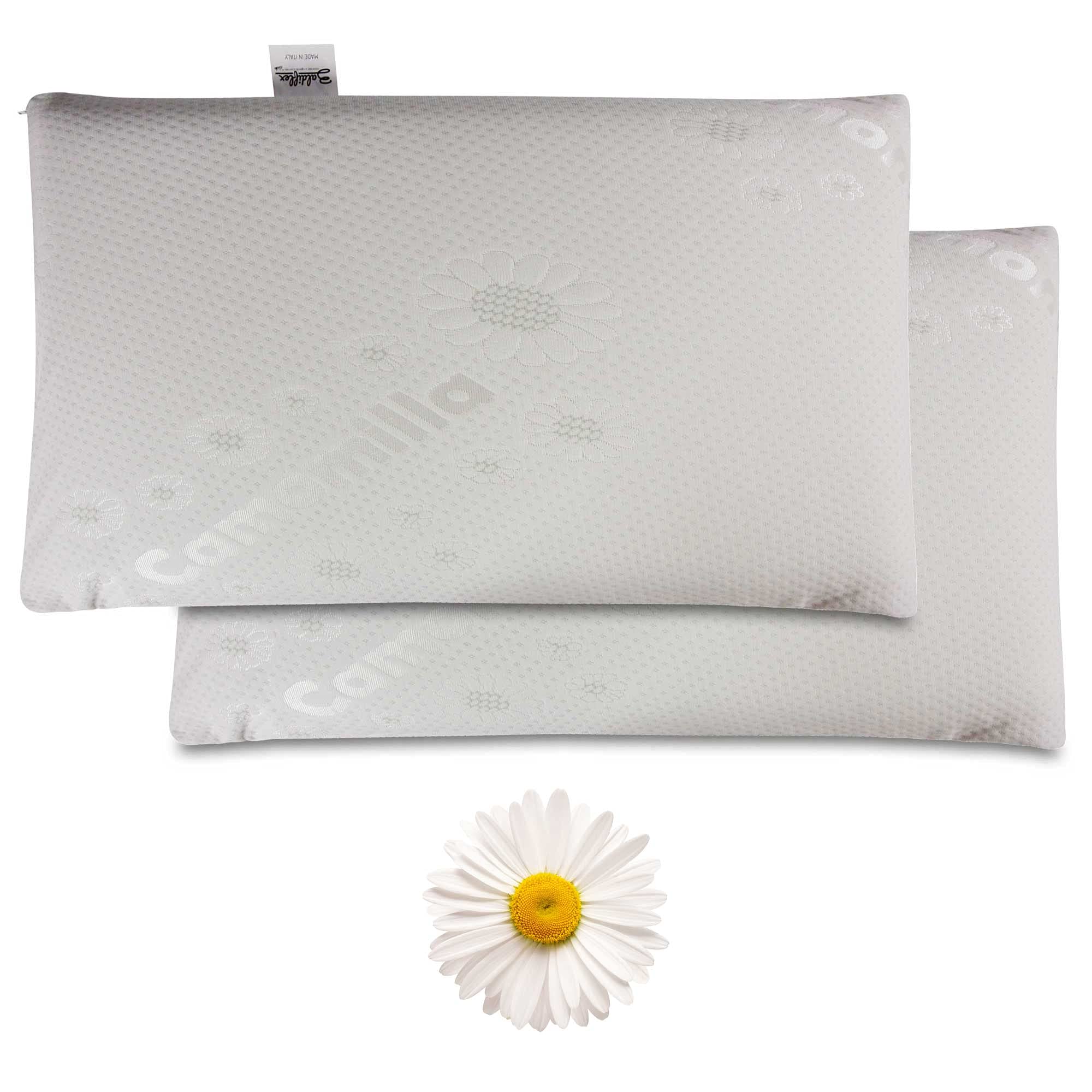 Baldiflex Emporio Coppia Cuscini Memory Foam Ergonomici Saponetta, Fodera Camomilla Rilassante, Sfoderabile e Lavabile, Misura 40x70 cm Alto 12.5 cm, Anticervicale