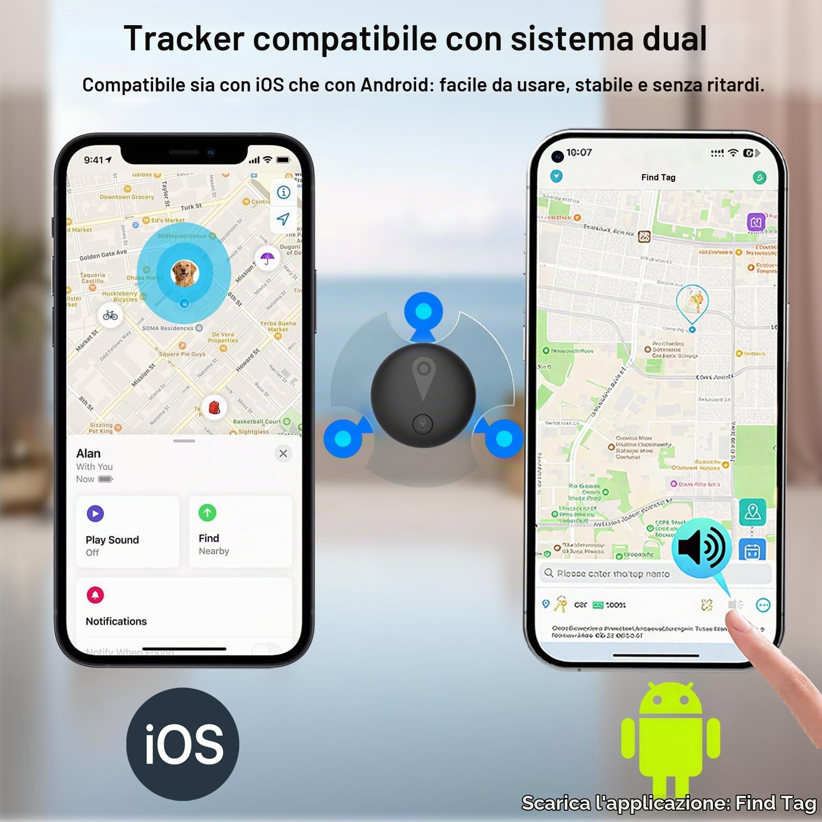 Tracker GPS Auto,Localizzatore gps Magnetico Macchina Compatibile con iOS e Android,Senza Abbonamento,Impermeabile IP67,Ideale per Veicoli/Moto/Chiavi/Bagagli/Bambini/Portafoglio