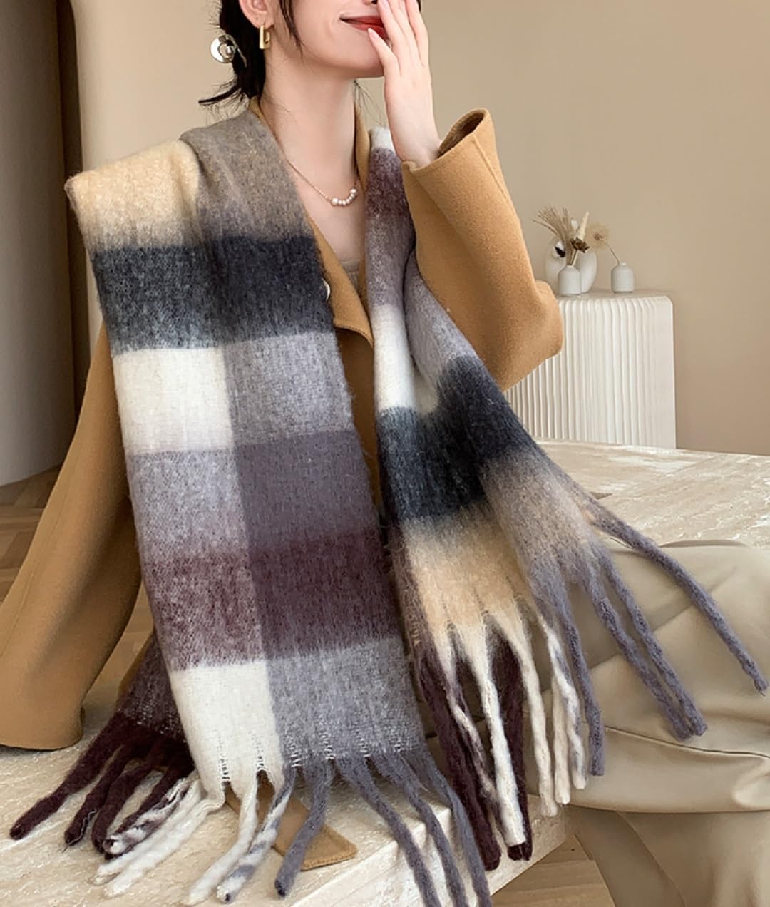 Wander Agio Winter Women Warm Scarf Long Shawl Large Scarves Cold Weather Thick Blanket Scarfs Colorful Plaid - Image 3