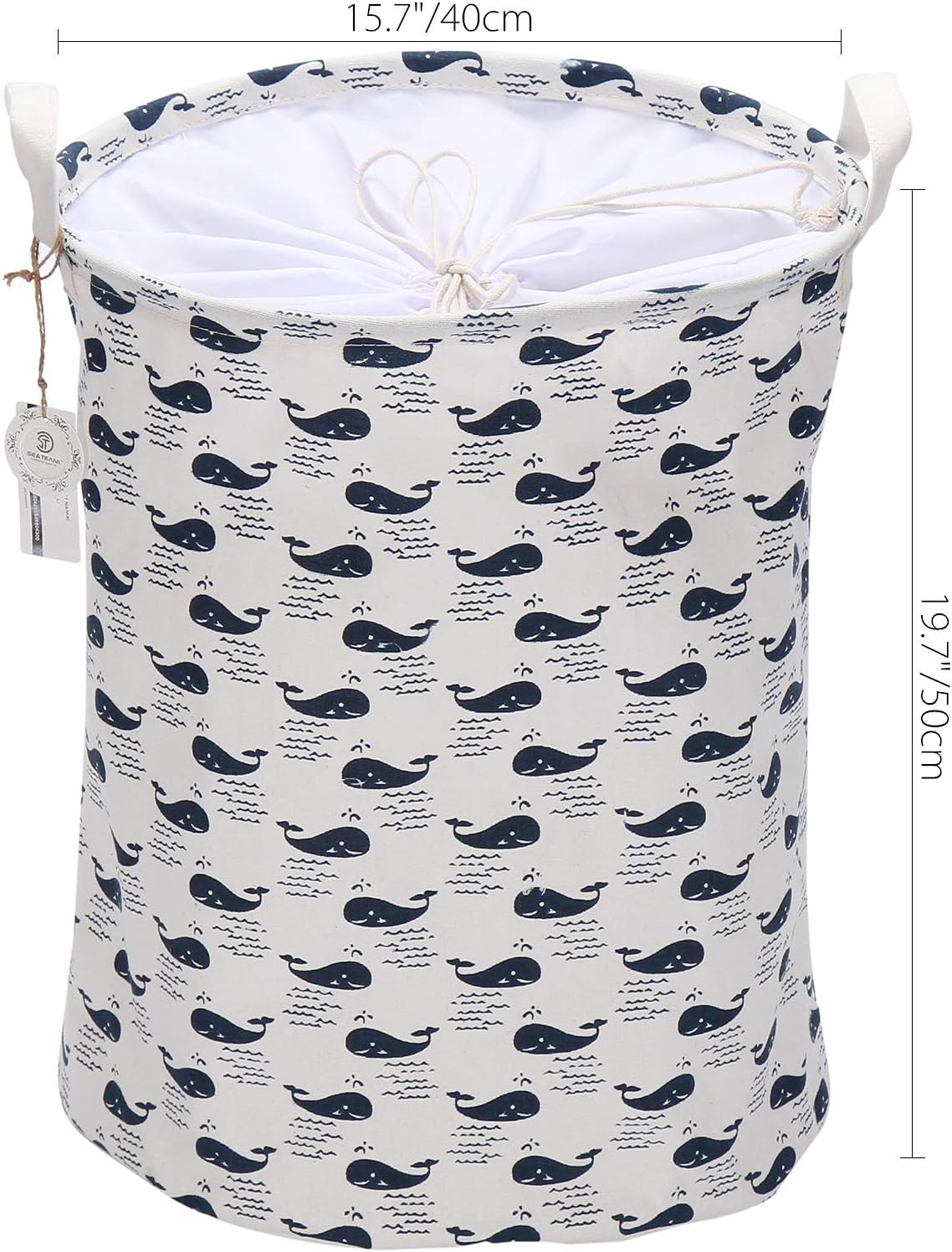 Sea Team Collapsible Large Canvas Laundry Basket with Lid and Handles image 2