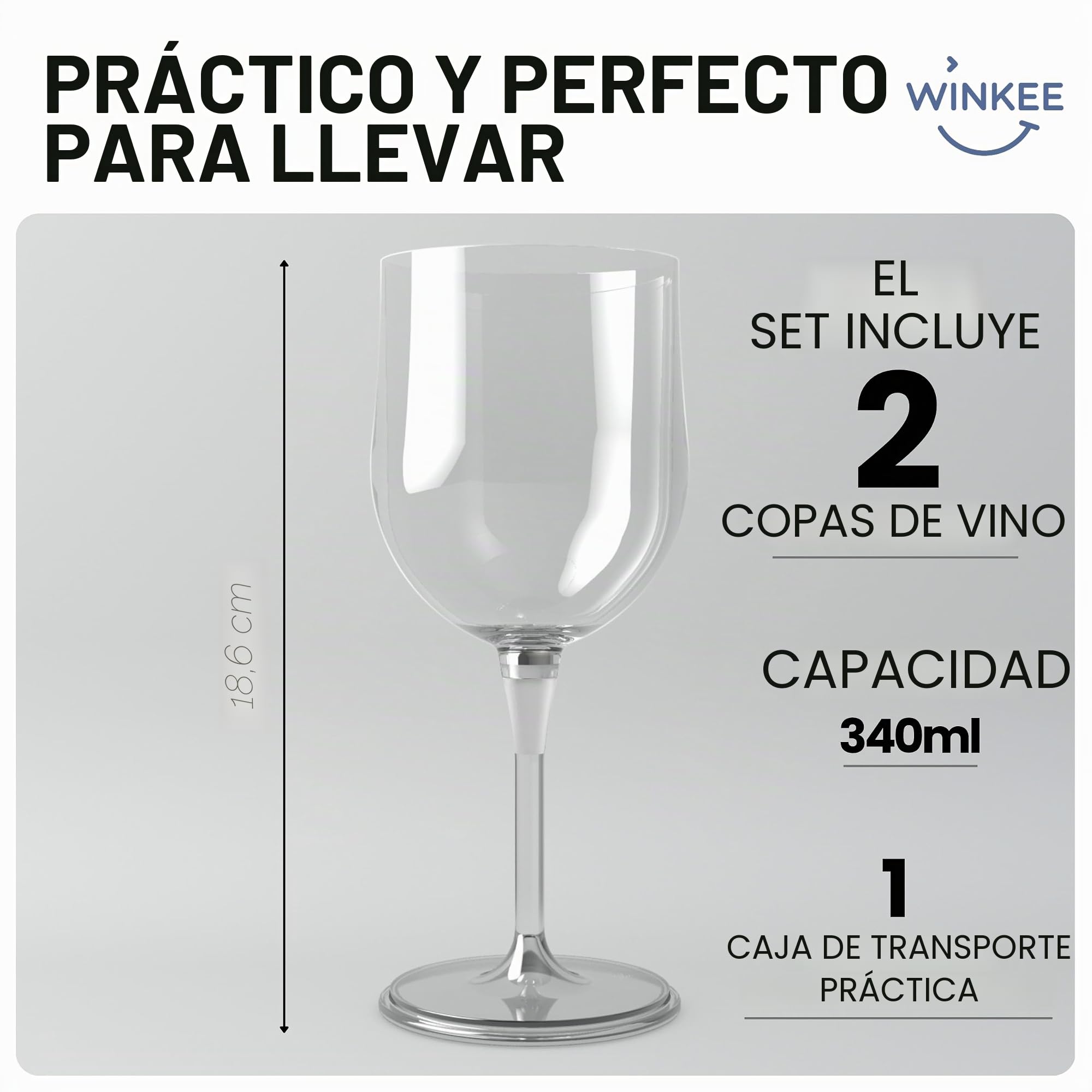 Winkee Original – 2 copas de vino To Go I Elegante disfrute de vino para viajes, aprox. 320 ml, accesorios para festivales con práctica caja