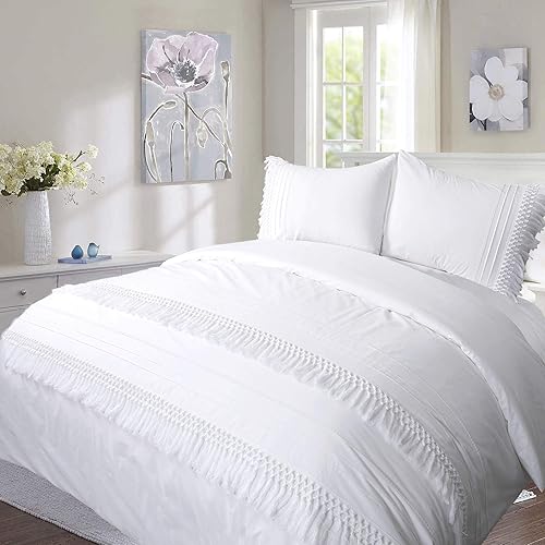 Miniatura 1 de Boho - Funda de edredón con borlas de color marfil y crema para cama Queen King con adorno de encaje, funda de colcha, Algodón, Blanco, King