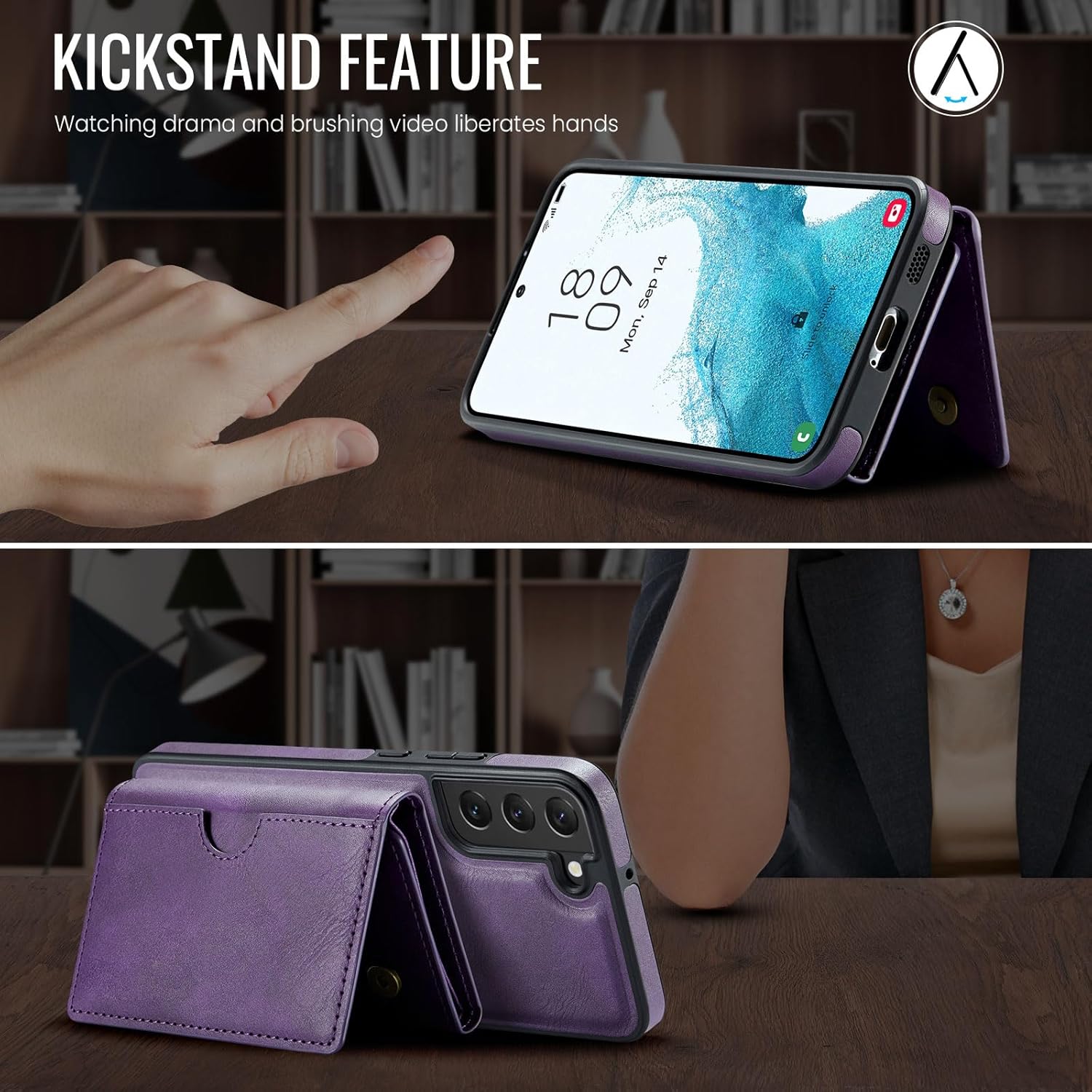 Asuwish Phone Case for Samsung Galaxy S22 5G Wallet Magnetic Detachable Cell Cover with Wireless Charging and RFID Blocking Credit Card Holder Flip Stand Hard S 22 22S 4G G5 6.1 inch Women Men Purple