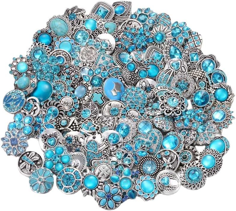 10PCs Mixed Style Rhinestones Snaps Jewelry Charms Buttons 18/20mm for Interchangeable Snaps Jewelry Making Women DIY Button Bracelets Necklaces Rings Brooch Accessories(Sky Blue) - Image 4