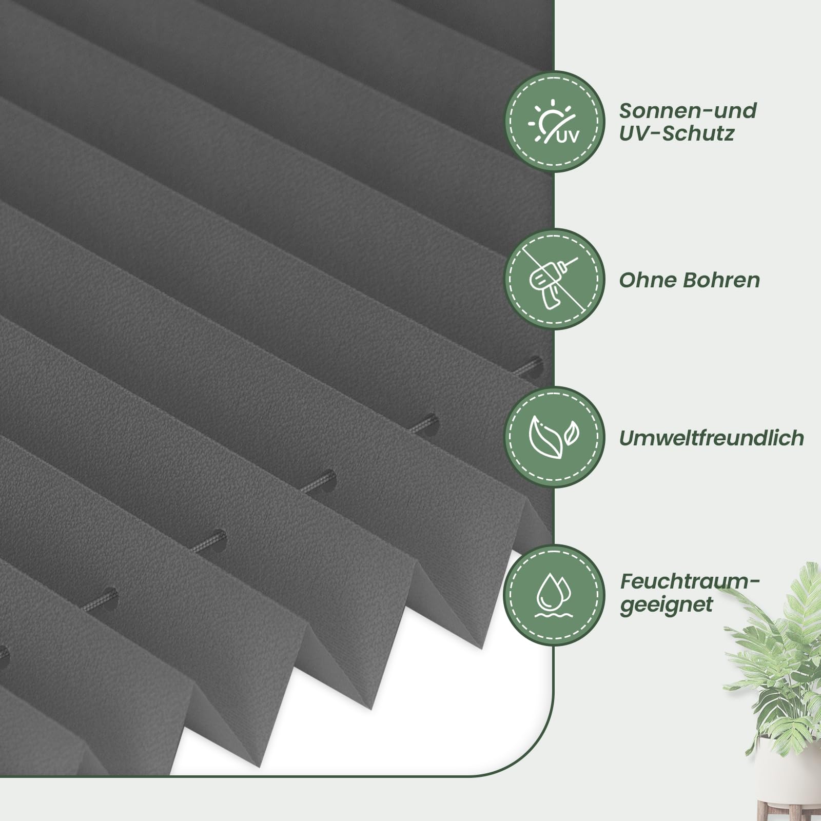 Zarnan Plissee Klemmfix ohne Bohren Anthrazit B70 x H200cm Plisseerollo Sonnenschutz und Sichtschutz Jalousien Easyfix Plissees Blickdicht Lichtdurchlässig Rollo für Fenster & Tür