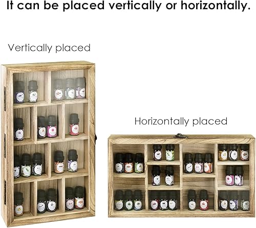 Miniatura 3 de Ikee Design Vitrina de colección de madera con tapa de vidrio templado transparente y con bisagras, montaje en la pared, 10 ranuras, caja de