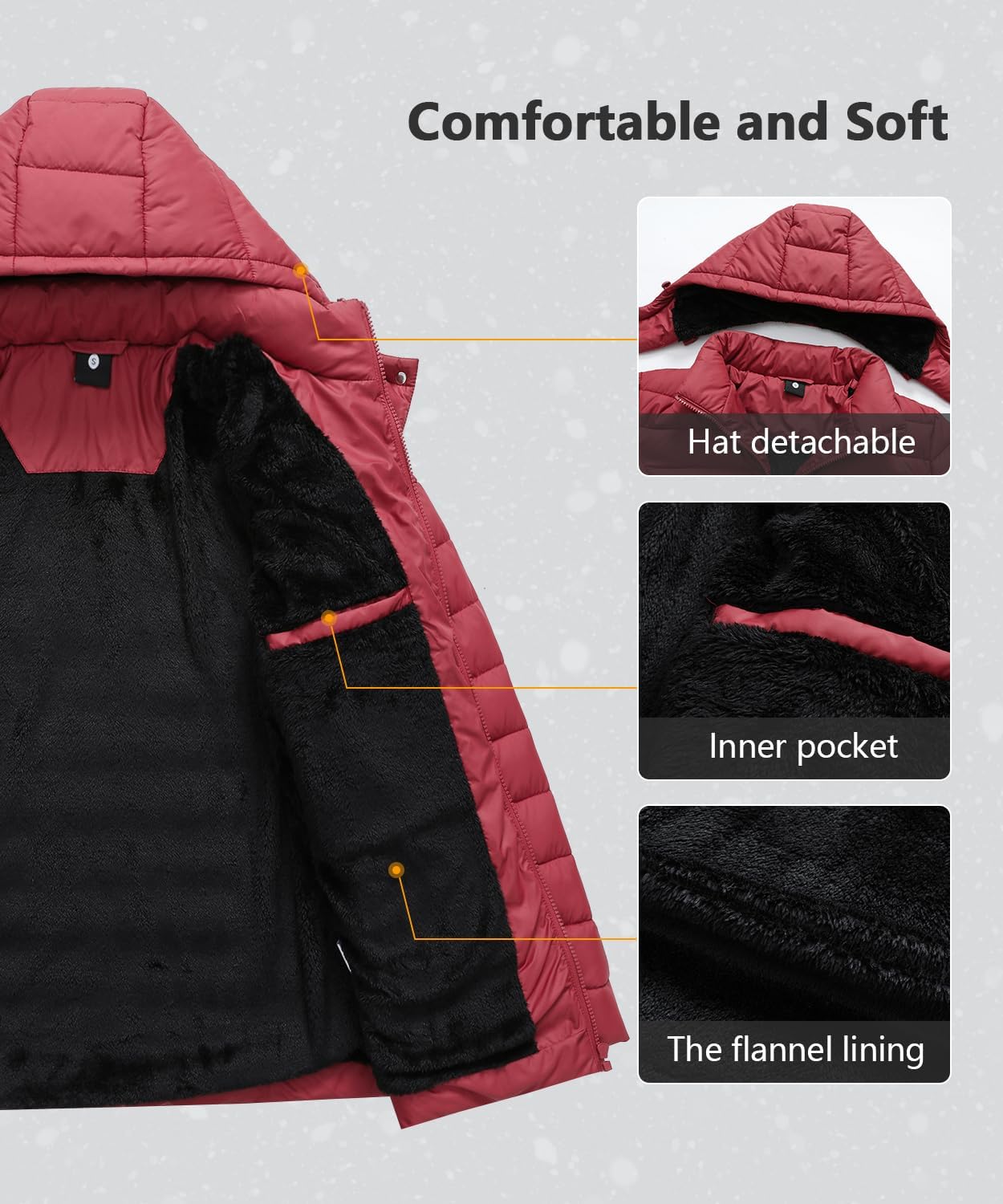 Women's Quilted Down Coat Waterproof Warm Thicken Flannel Lined with Detachable Hood Windproof Winter Puffer Jacket - Image 5