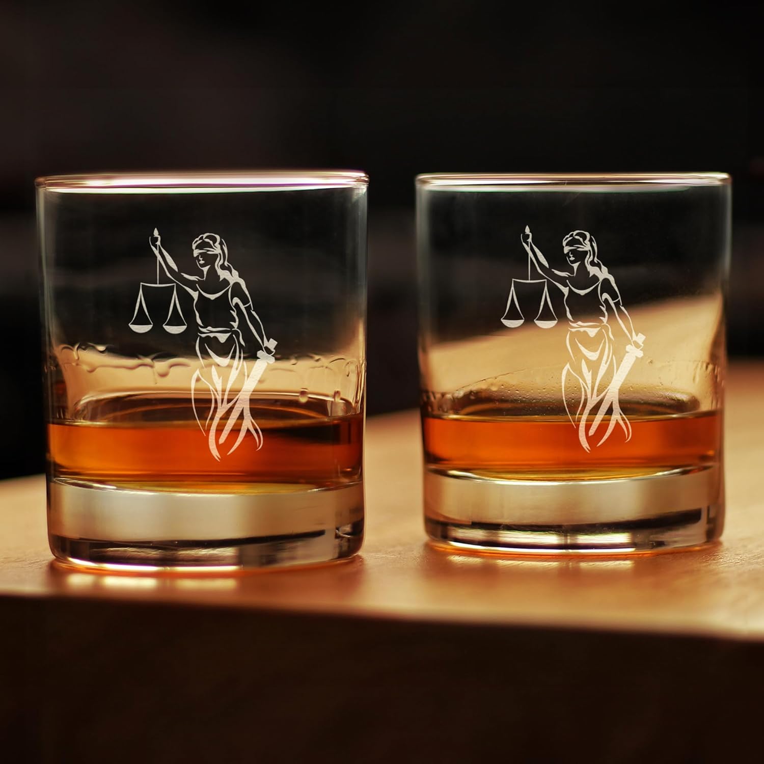 Bevvee Lady Justice - Whiskey Rocks Glass - Lawyers and Attorneys Themed Gifts or Party Decor for Women and Men - Set of 2-10.25 Oz