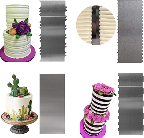 Miniatura 2 de Rascador de pasteles de acero inoxidable, raspador grande de 9 pulgadas para tartas, contorno de doble cara con borde estampado, herramienta de