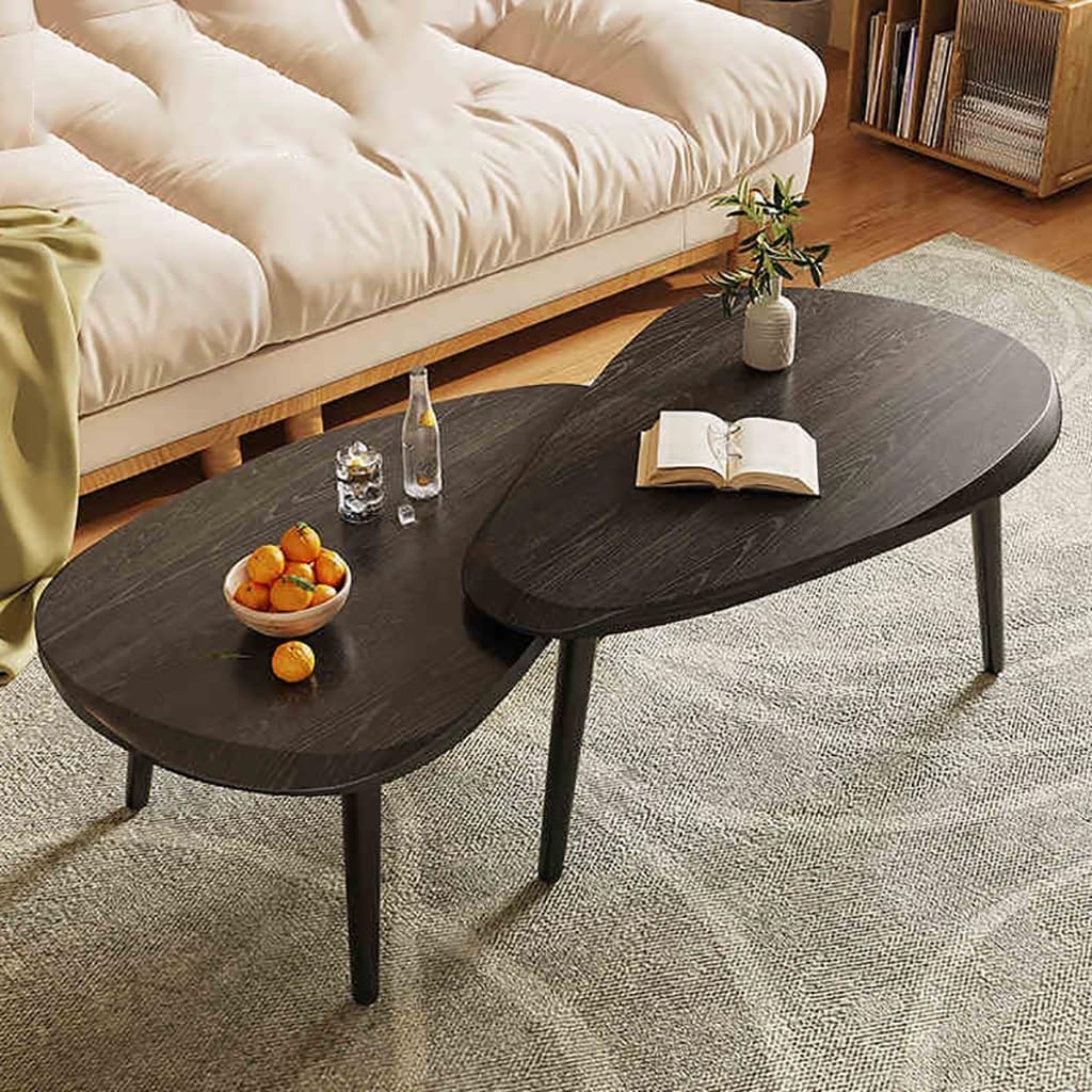 Sofa Side Table Set, Living Room Nesting Coffee Desk，(MDF+Iron Legs) Leisure Tea Table, for Small Apartment Balcony(D)