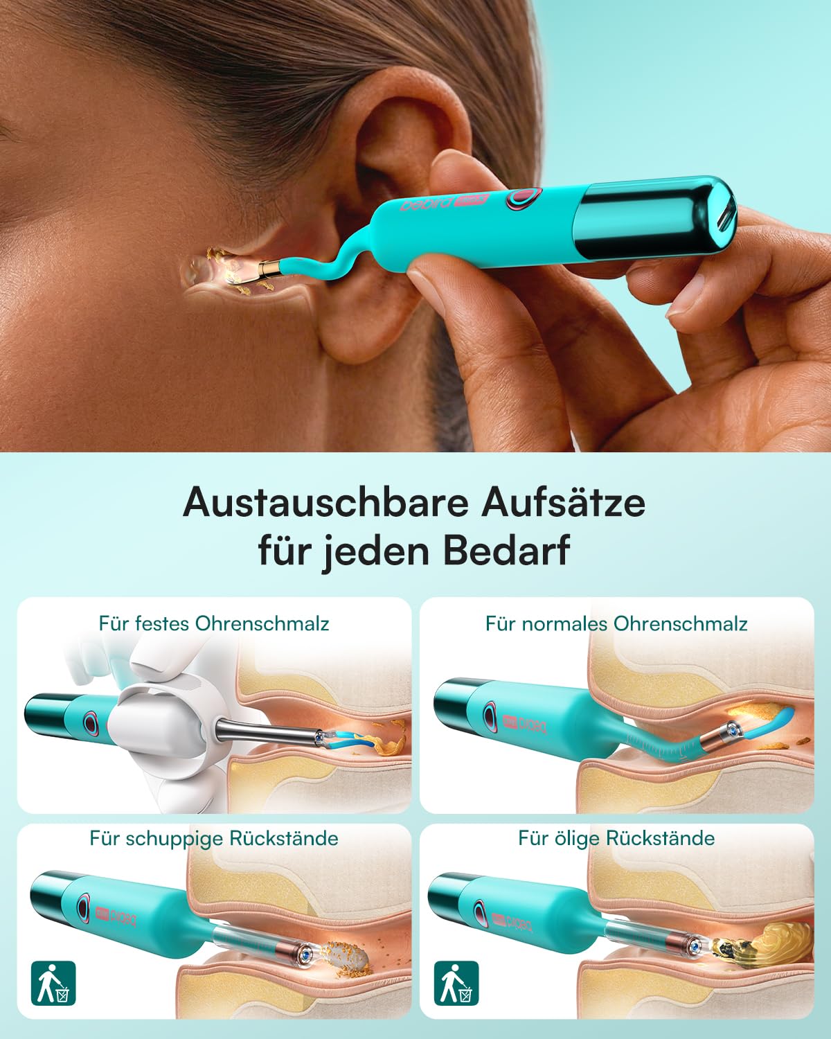 BEBIRD EarSight Ultra X 5G Ohrenreiniger & Pflegegerät mit flexibler Kamera, HD Ohrenschmalz Entferner Set mit 50+ Zubehör, zur sicheren Reinigung für Zuhause-Tiffany-Blau
