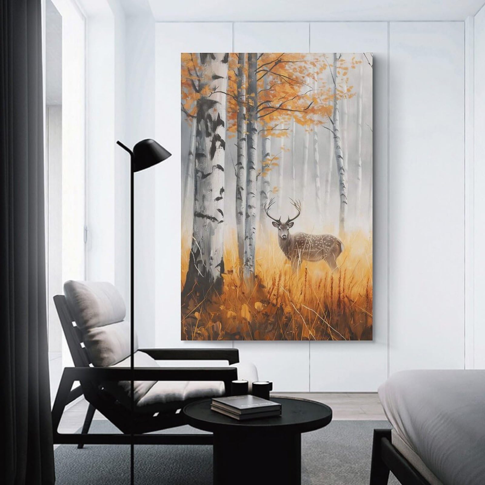 Junmoney Foggy Forest Stag Decorative Wall Artwork, 20x30inch(50x75cm), for Home Lounge, Bedroom Or Reading Nook, Eye Catching Artwork for Blank Walls