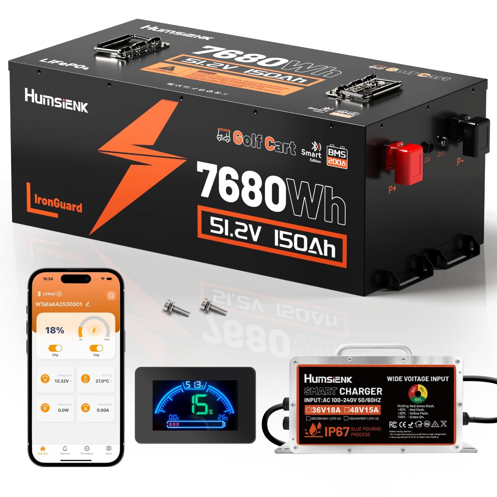 HumsiENK 48V 150Ah Lithium Golf Cart Battery Conversion Kit &amp; 15A Charger