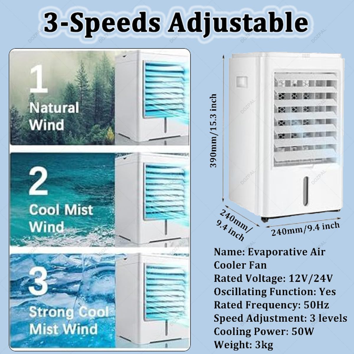 Ventilador Enfriador de Aire y humidificador 4 en 1, Enfriador de Aire portátil para Camiones con depósito de Agua de 4 L, Temporizador de 7,5 Horas; para Uso en el hogar, autocaravanas 12V