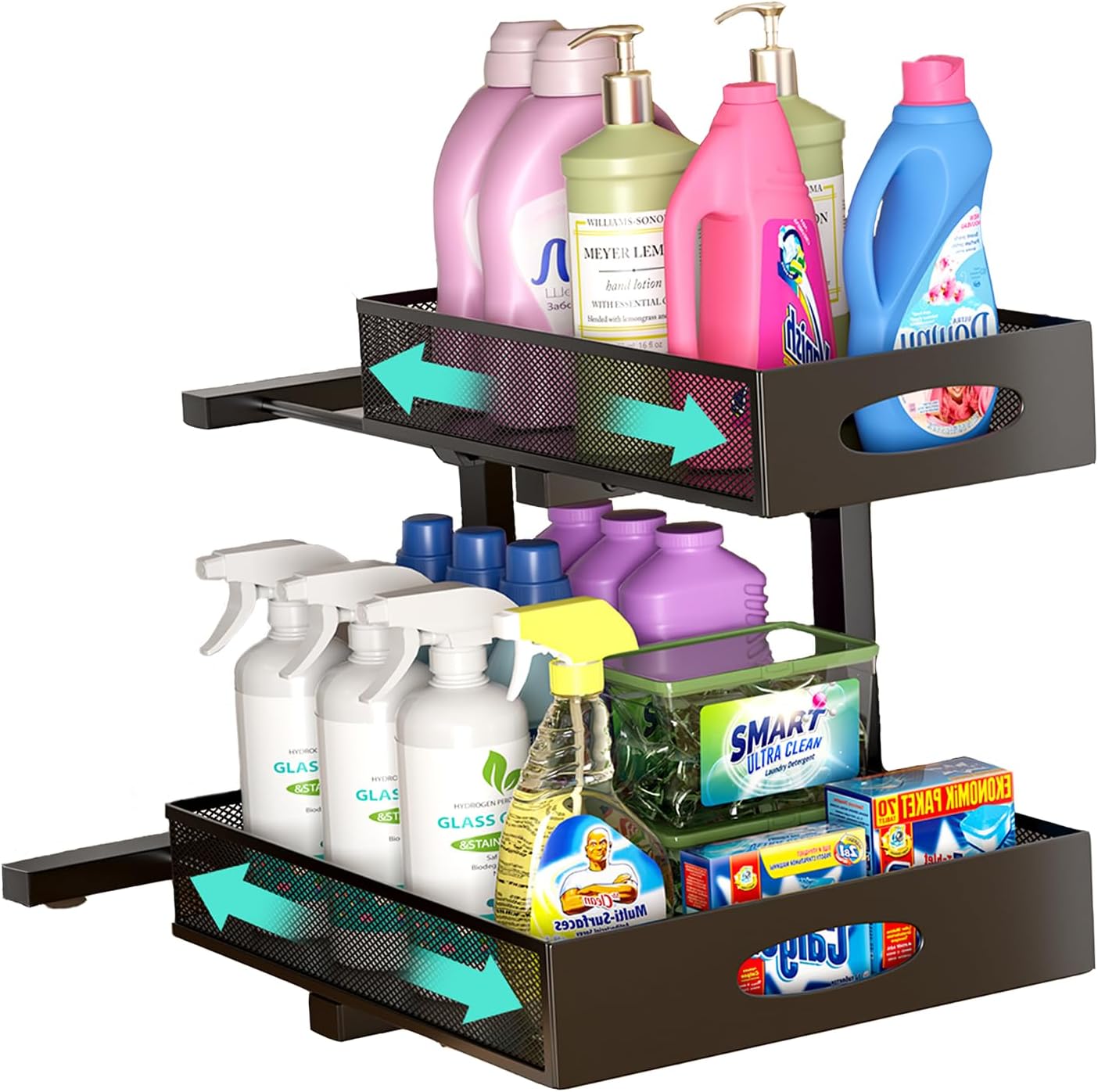 Extra-Wide 2-Tier Under Sink Organizer – Adjustable Metal Storage for Bathroom & Kitchen, Black