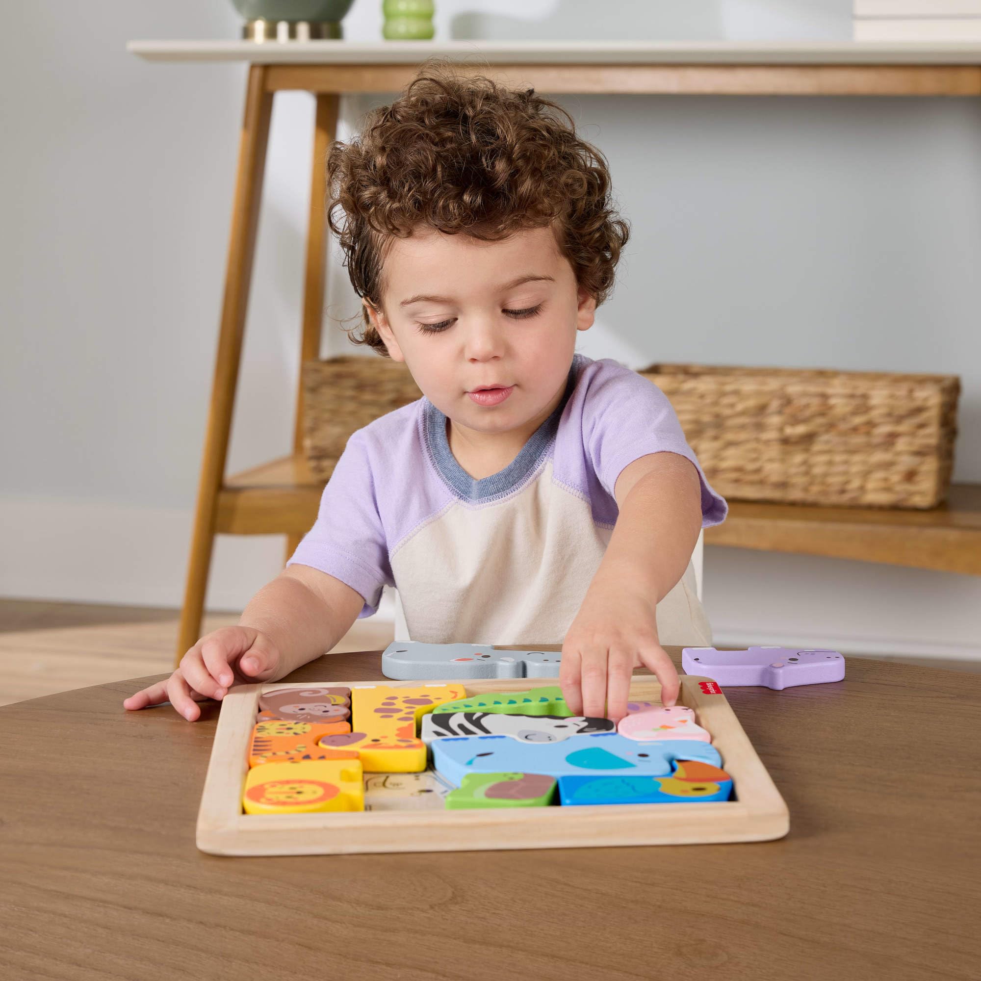 Fisher-Price Toddler Toy Wooden Animal Puzzle, Shape-Sorting Activity with 13 Wood Pieces for Preschool Kids Ages 2+ Years, JFG10 - Image 2