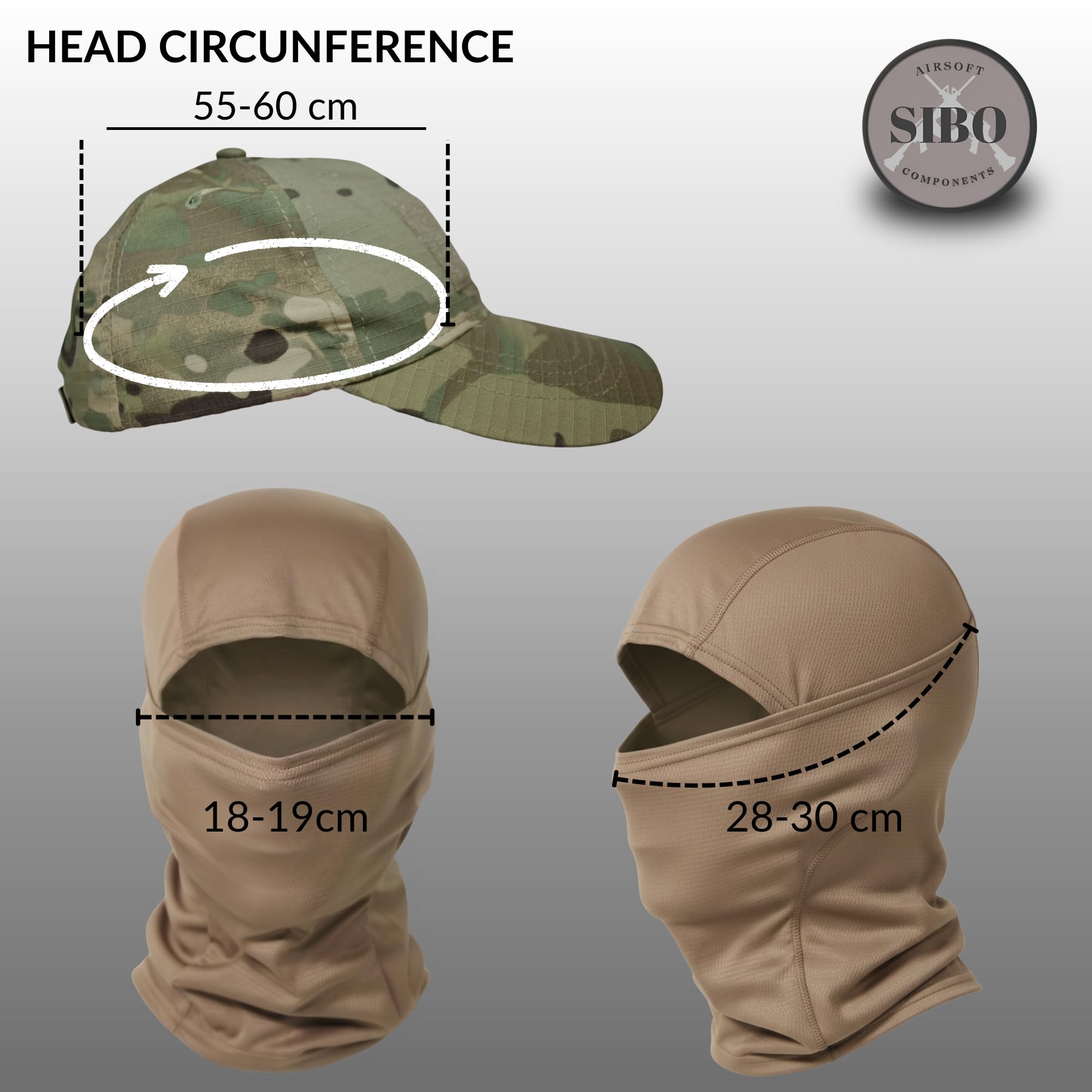 Sibo - Set Outdoor (3 Pezzi): Berretto tattico con Velcro + Occhiali Outdoor + Balaclava Elastico e Traspirante per Airsoft, Paintball, Caccia, Trekking, Ciclismo, Running, Sci