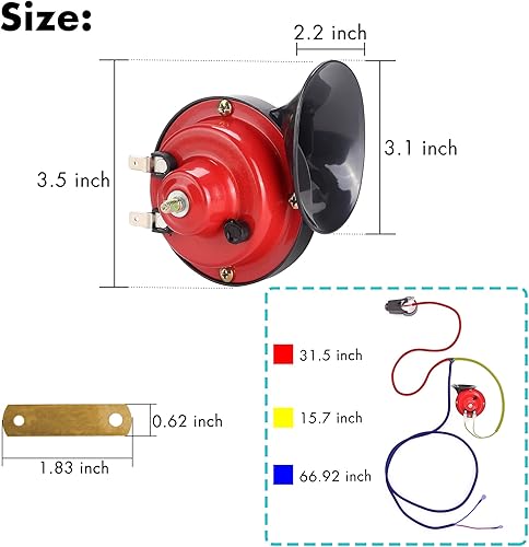 Miniatura 7 de 10L0L Kit de bocina de carrito de golf de 12 voltios, interruptor de bocina y arnés de cables de ajuste universal para club, EZGO y Yamaha y ATV,