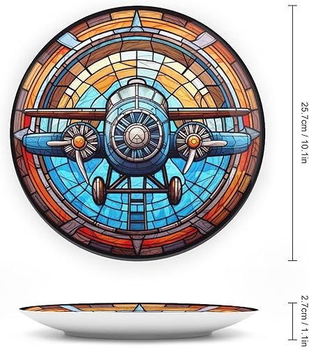 Miniatura 2 de Gokays Platos decorativos, diseño de vitrales, placa de exhibición de avión de acuarela para el hogar, oficina, cocina, decoración de mesa, platos