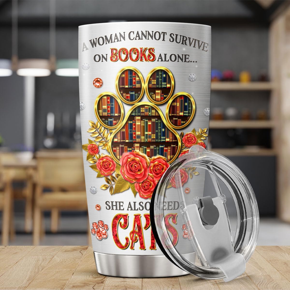 CUBICER Cat Coffee Tumbler Travel Mug With Lid Cute Birthday Gifts For Women Friends Teens Girls Reading Book Lovers Bookworm Insulated Cup Stainless Steel Tumblers Inspirational Quotes - Image 3
