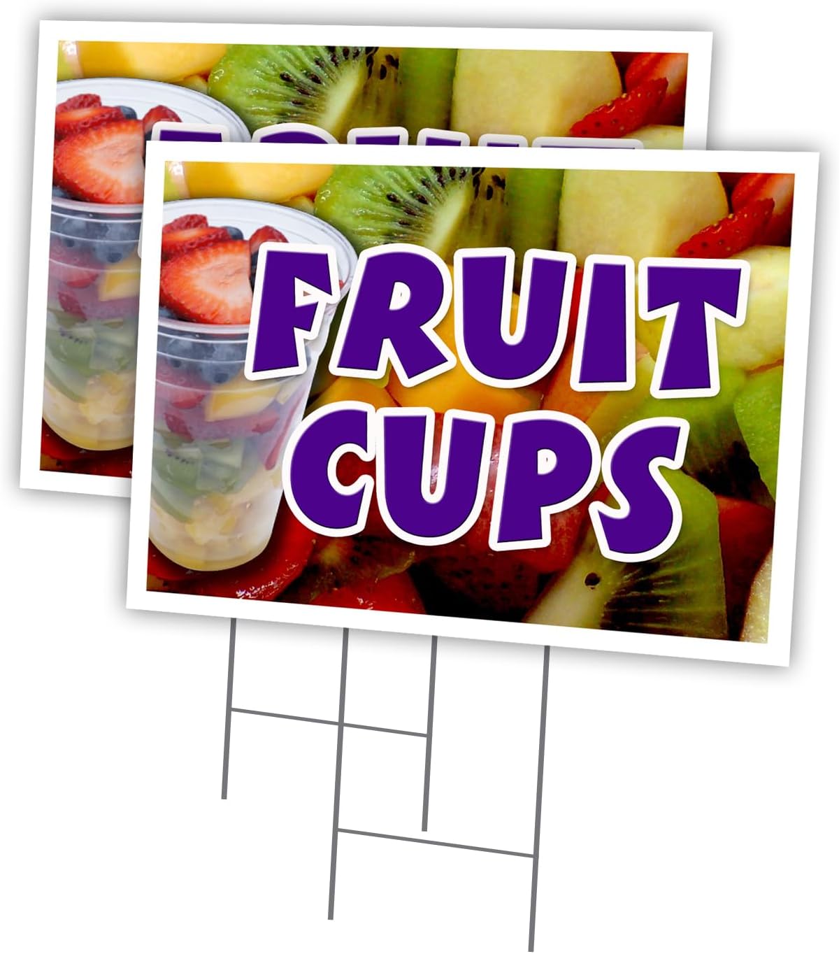 Fruit Cups 2 Pack of 18" x 24" Yard Sign & Stake | Advertise Your Business | Stake Included Image On Front Only | Made in The USA