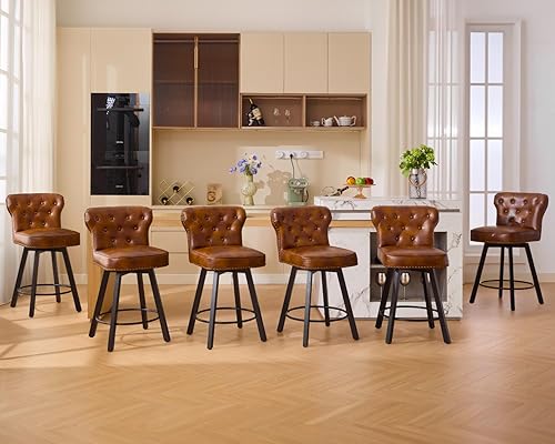 Miniatura 15 de Taburetes de bar de altura de mostrador, taburetes retro para cocina, taburete de bar giratorio con base de metal ajustable, taburete de cuero Negro