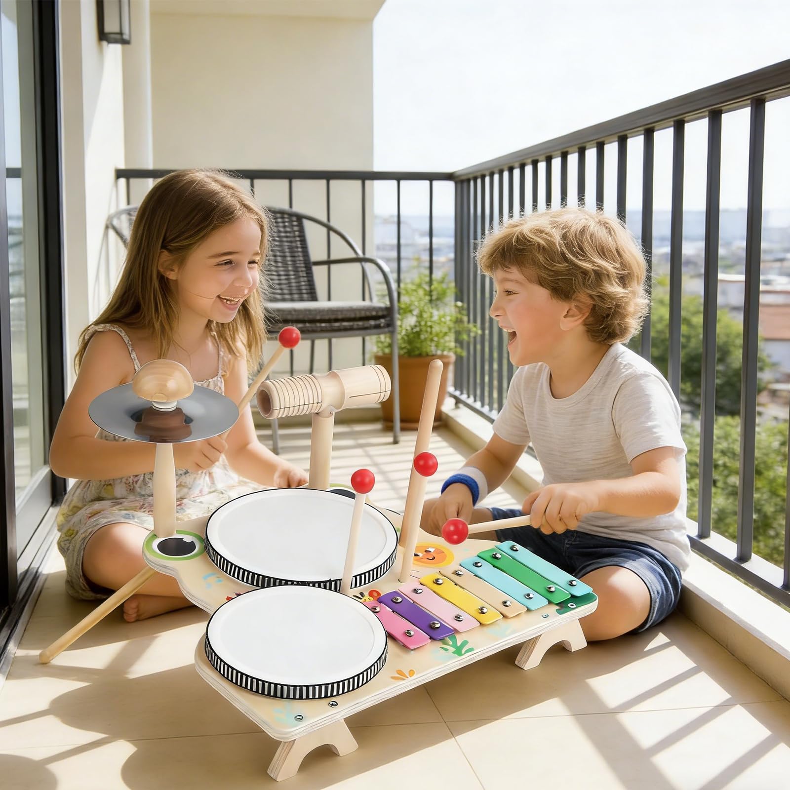 Colección de Tambores educativos para niños con 4 Instrumentos para desarrollar Habilidades Musicales Muñecos de coordinación Mano-Ojo para niños pequeños