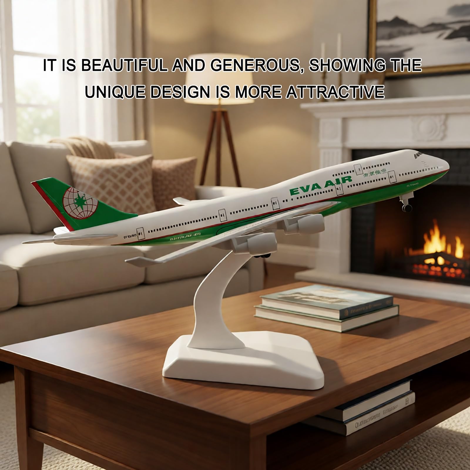 Modello aereo metallo pressofuso EVA Air B747-400 Airlines in scala 1/400, carrello atterraggio con ruote rimovibili, gruppo staccabile for gli appassionati aviazione, decorazioni