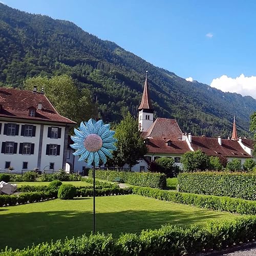 Miniatura 2 de hourpark Molinillo de viento para exteriores de 360  de altura de 60 pulgadas de altura, escultura de viento bidireccional grande con batido de