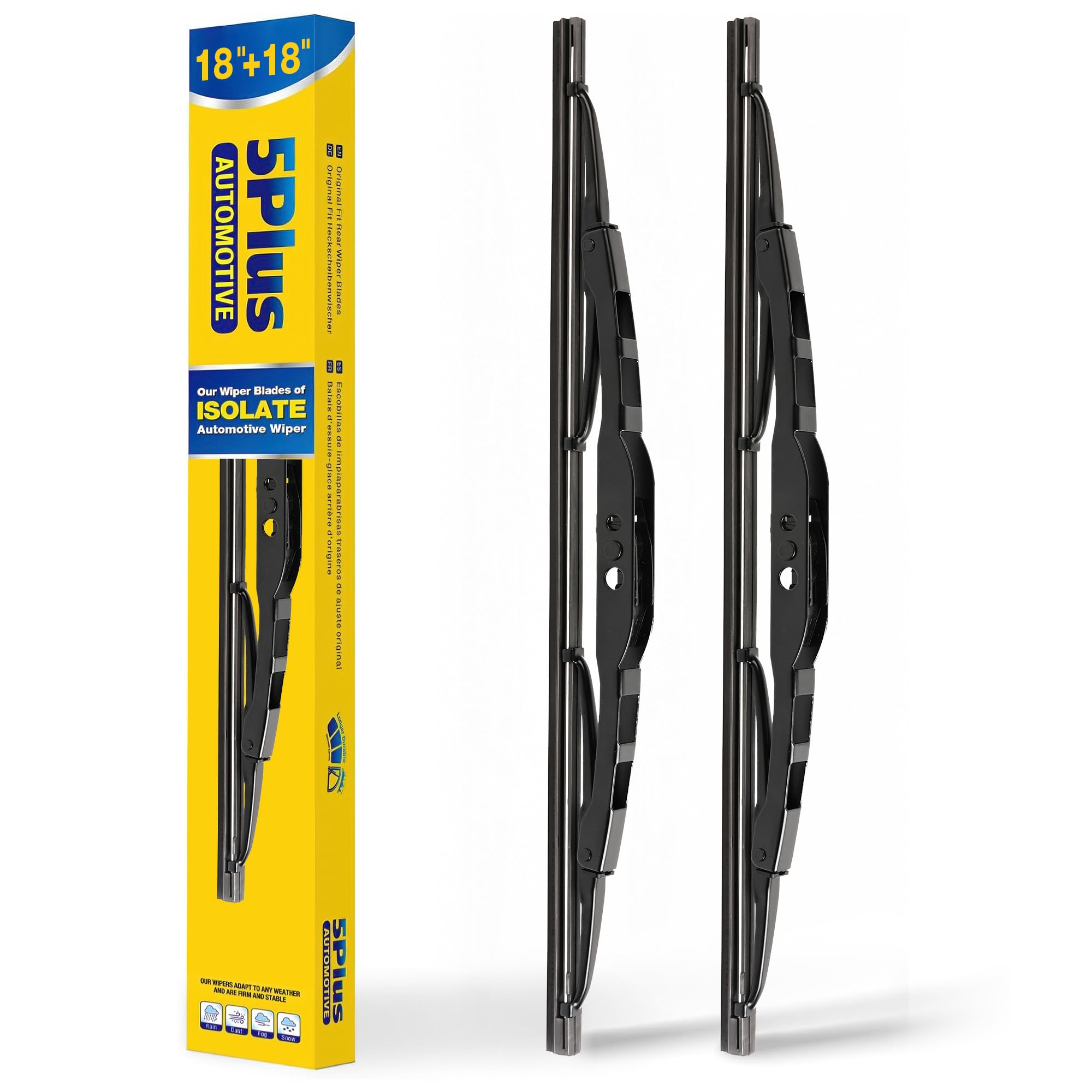 5 PLUS 18 Inch Wiper Blades 2 Pack for U/J HOOK Front Wipers Arms