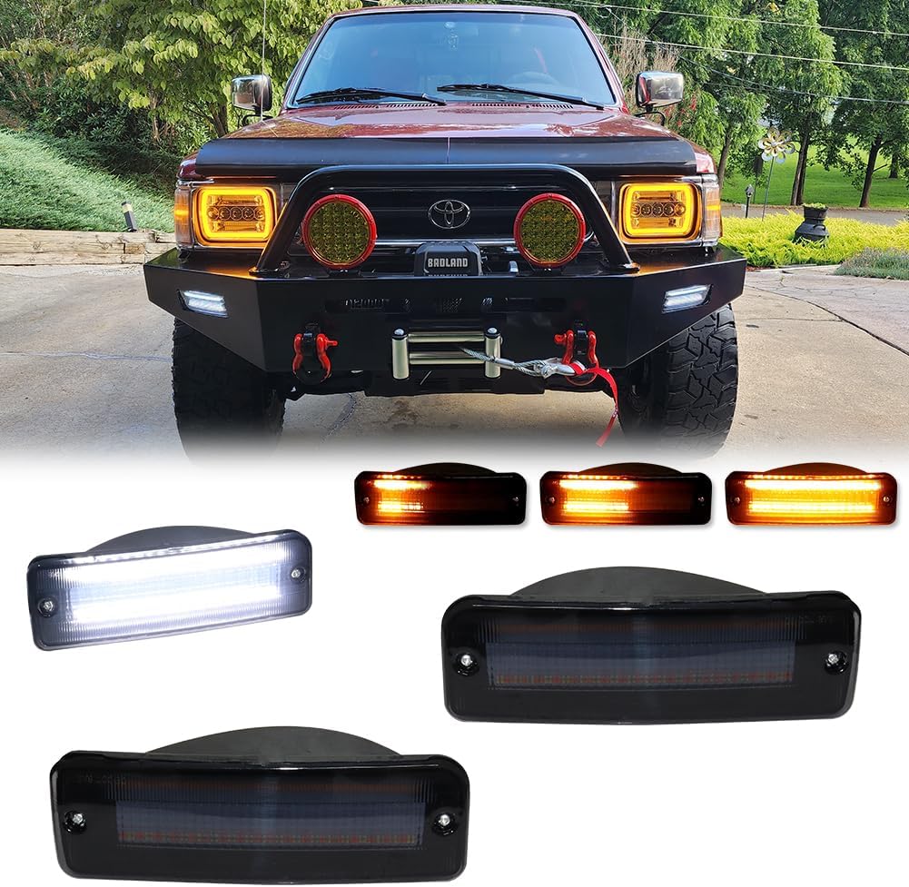 for 1989 1990 1991 1992 1993 1994 1995 Toyota Pickup 2/4WD, 1990 1991 4Runner Front Bumper Turn Signal Amber Lens Housing Assembly Pair Set Driver and Passenger Side TO2520105 TO2521107