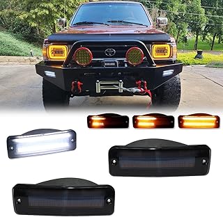 for 1989 1990 1991 1992 1993 1994 1995 Toyota Pickup 2/4WD, 1990 1991 4Runner Front Bumper Turn Signal DRL Daytime Light Smoked Lens Amber & White LED TO2520105 TO2521107