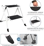 2 Tabouret pliant, petite échelle ergonomique portable 330 Capacité de lbs avec large pédale antidérapante pour la cuisine placard garage maison, léger acier robuste, Space Sauver